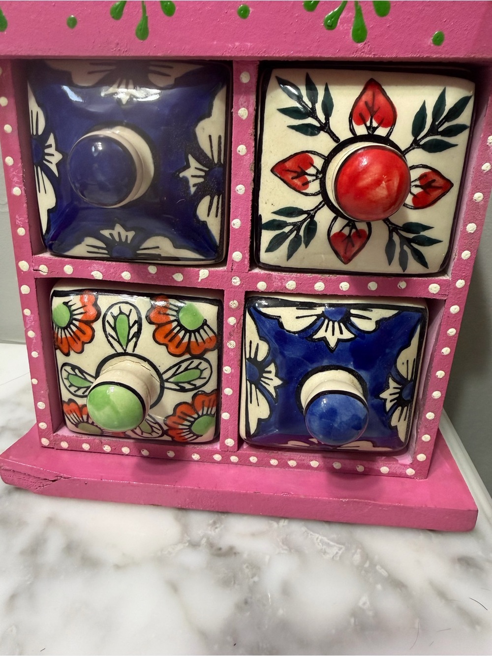 Hand-Painted Mini Ceramic Drawer Chest - Pink Floral Tiles - Picture 2 of 3